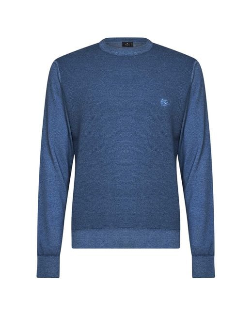 Etro Blue Mid Avio Two-Tone Wool Logo Sweater for men