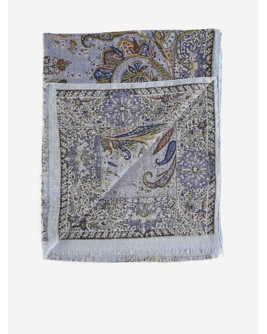 Etro Gray Print Cotton And Silk Scarf for men