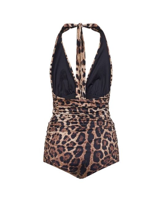 Dolce & Gabbana White Leopard Printed Sensitive Fabric One-Piece Swimsuit