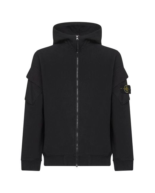 Felpa Con Zip E Cappuccio di Stone Island in Black da Uomo