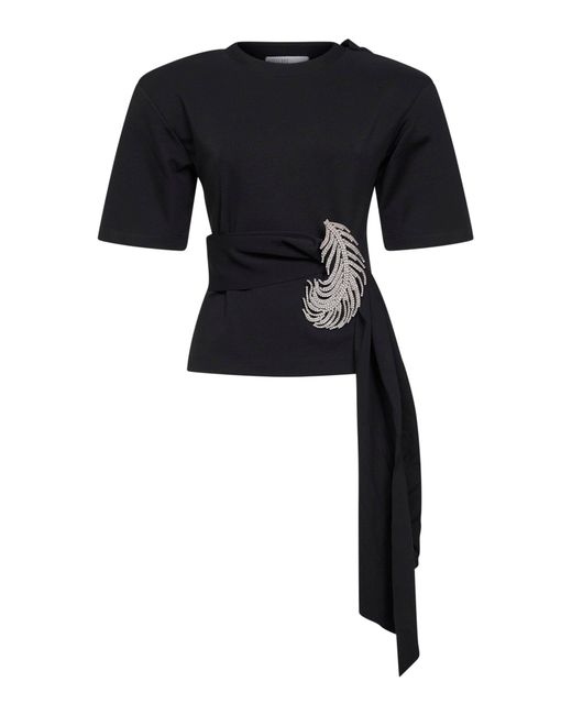 GIUSEPPE DI MORABITO Black Stretch Jersey T-Shirt With Crystal Feather