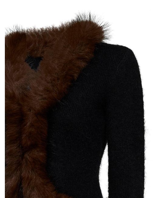 Self-Portrait Black Knit Cardigan With Faux-Fur Details