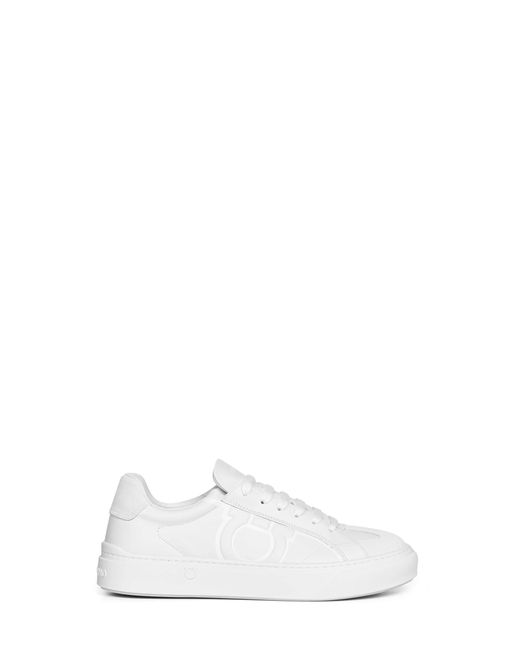Ferragamo White Leather Gancini Sneakers for men