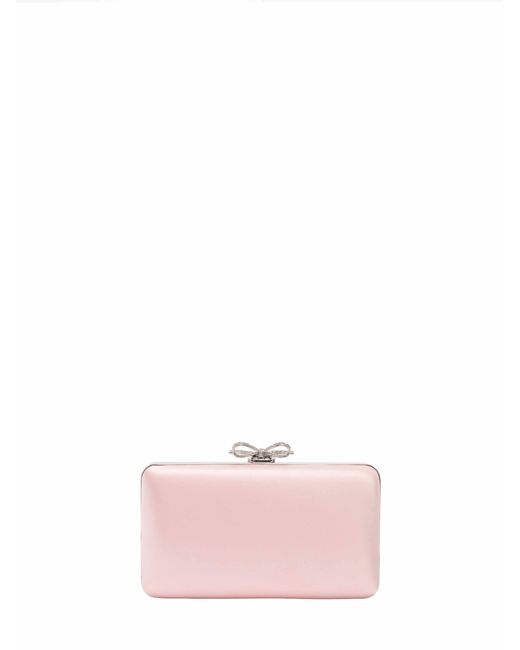 Self-Portrait Pink Clutch Bag With Shoulder Strap And Crystal Bow