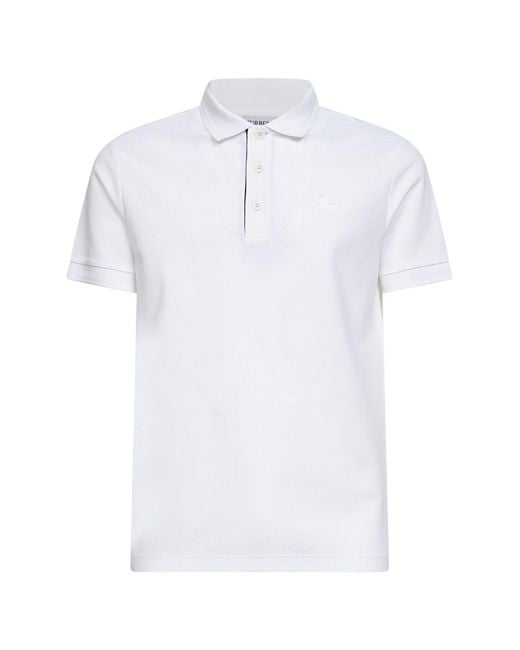 Burberry White Cotton Pique Polo Shirt With Ekd Embroidery for men