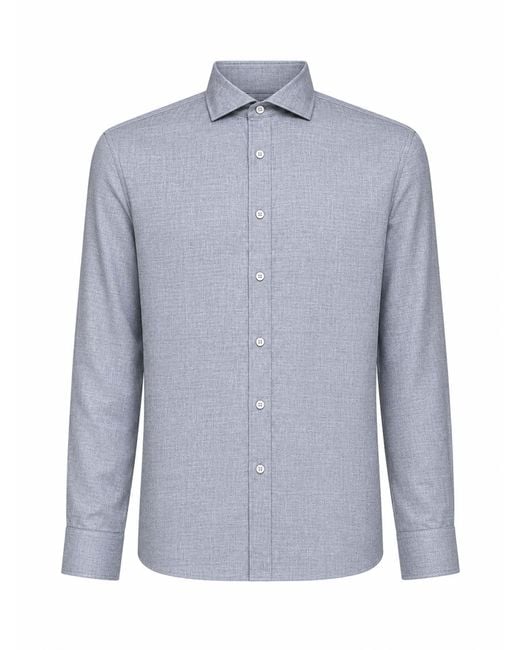 Brunello Cucinelli Blue Long-Sleeve Shirt Cotton-Lyocell for men