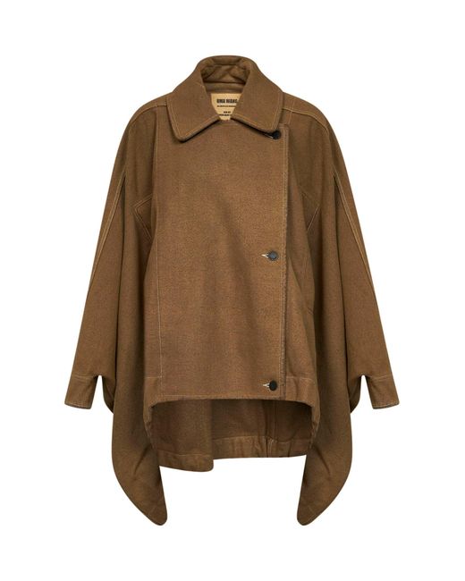 Uma Wang Brown Tan Wool Blend Kew Asymmetric Cape-Style Jacket