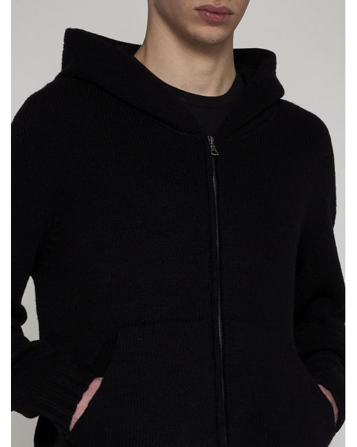 Palm Angels Black Curved Logo Hooded Wool-blend Sweater for men