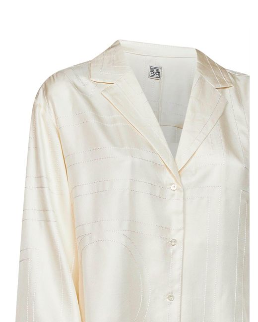 Totême White Cream Monogram Silk Pj Shirt