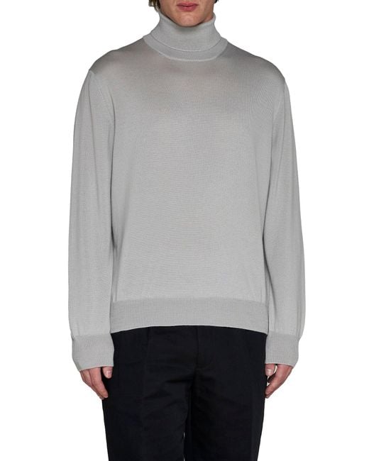 D 40 Gray Virgin Wool Turtleneck Sweater for men
