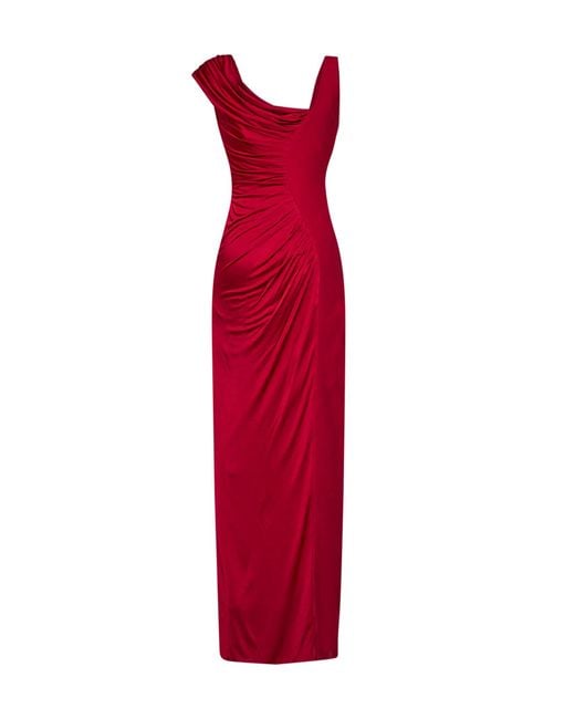 Versace Red Liquid Jersey Draped Long Dress