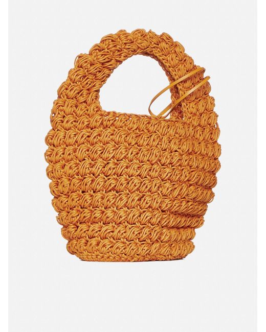 J.W. Anderson Orange Raffia Small Popcorn Basket Bag