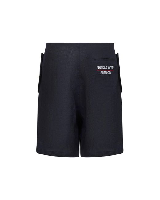 HANDLE WITH FREEDOM X HOLY CAFTAN Blue Linen Forever Dolphin Bermuda Shorts for men