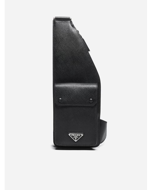 Prada Leather Harness Crossbody Bag in Black for Men | Lyst