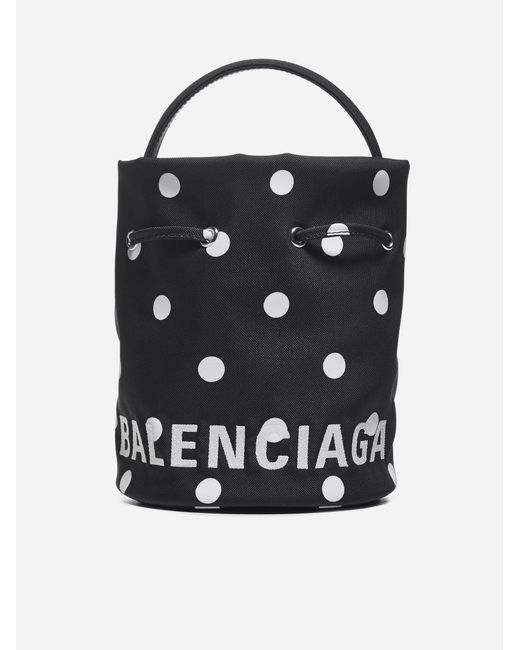 Balenciaga Black Wheel Xs Polka-dot Canvas Bucket Bag