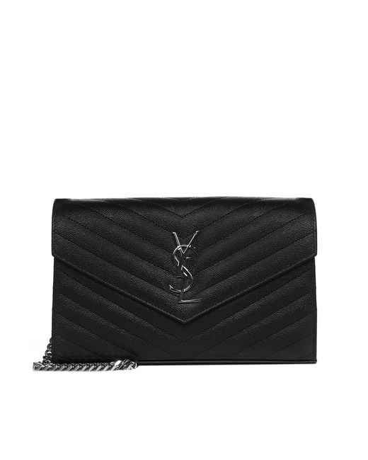 Saint Laurent Black Ysl Logo Quilted Leather Wallet On Chain Bag