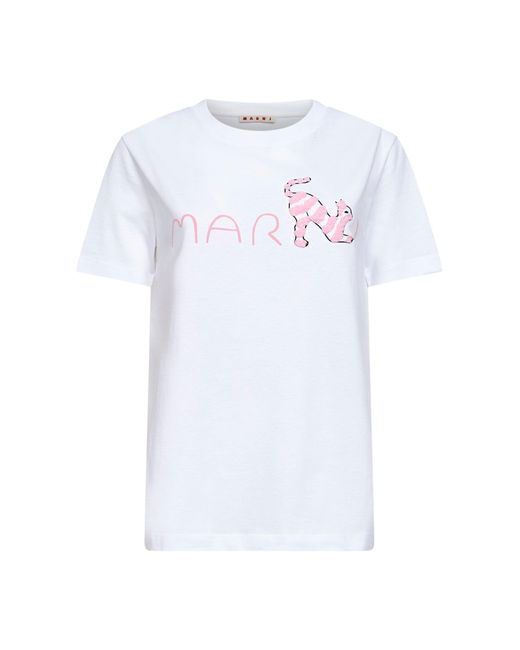 Marni White Cotton Logo T-Shirt