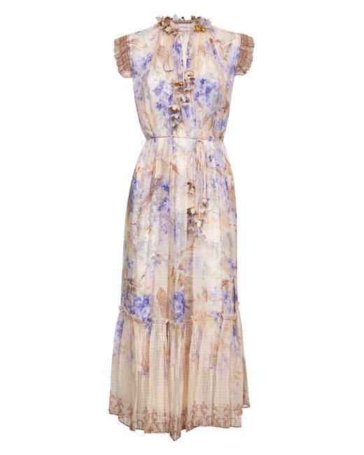 Zimmermann Pink Lilac Floral Viscose Dawning Midi Dress
