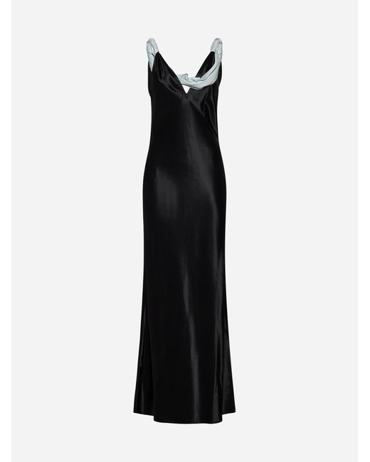 Bottega Veneta Black Satin Long Slip Dress