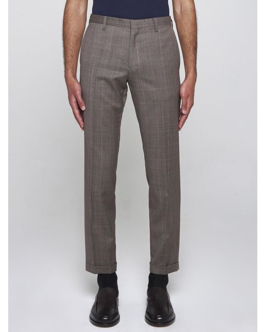 Paul Smith Gray Prince Of Wales Wool Trousers for men