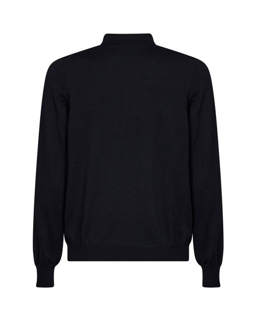 D 40 Blue Virgin Wool Knit Long-Sleeved Polo Shirt for men