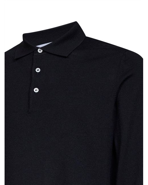 D 40 Blue Virgin Wool Knit Long-Sleeved Polo Shirt for men