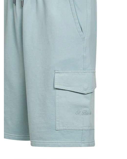 Mc2 Saint Barth Blue Sage Cotton Fleece Argo Cargo Bermuda Shorts for men
