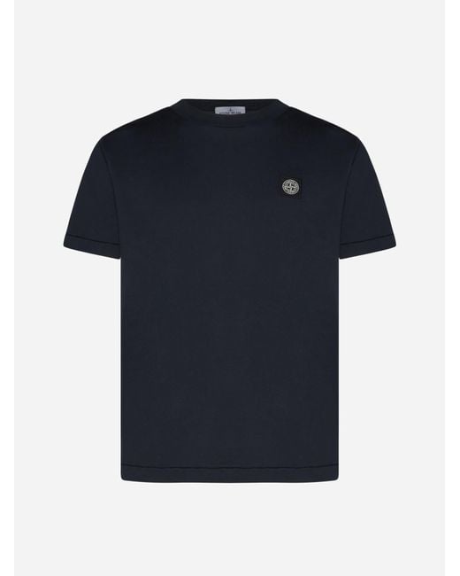 Stone Island Blue Logo-patch Cotton T-shirt for men