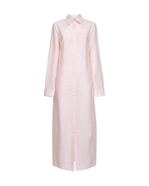Totême  Pink Bloom Silk Blend Long Parachute-Style Shirt Dress
