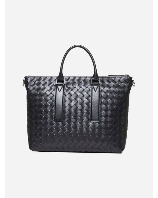 Bottega Veneta Black Intrecciato Soft Briefcase for men