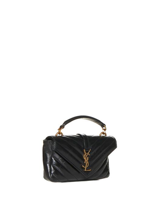 Saint Laurent Black College Mini Quilted Leather Bag