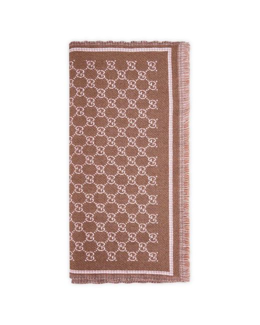 Gucci Brown Gg Wool Blend Scarf