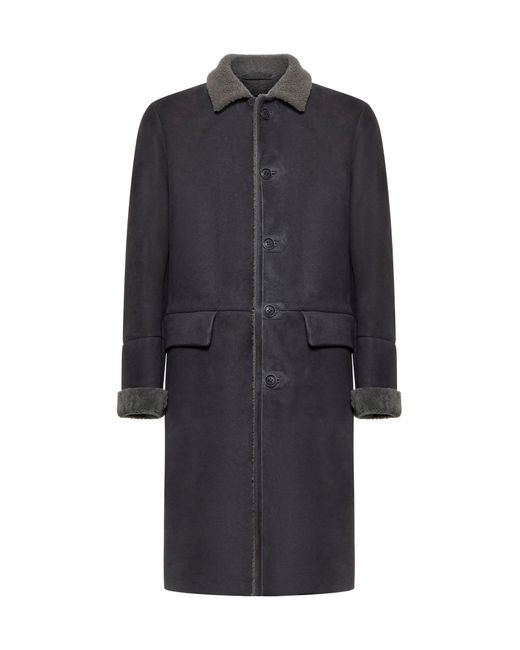 Salvatore Santoro Blue Leather And Shearling Coat for men
