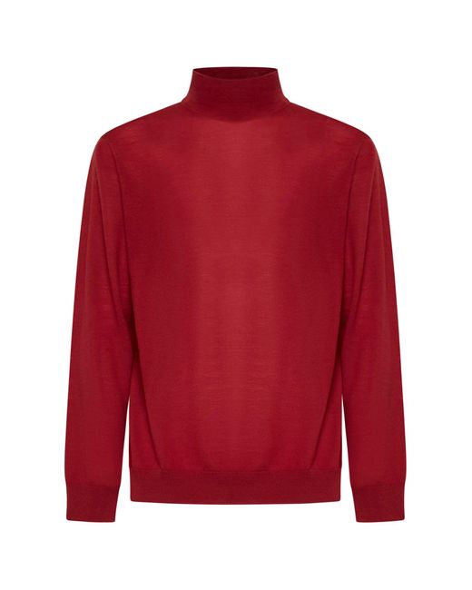 D 40 Red Virgin Wool Mock Neck Sweater for men