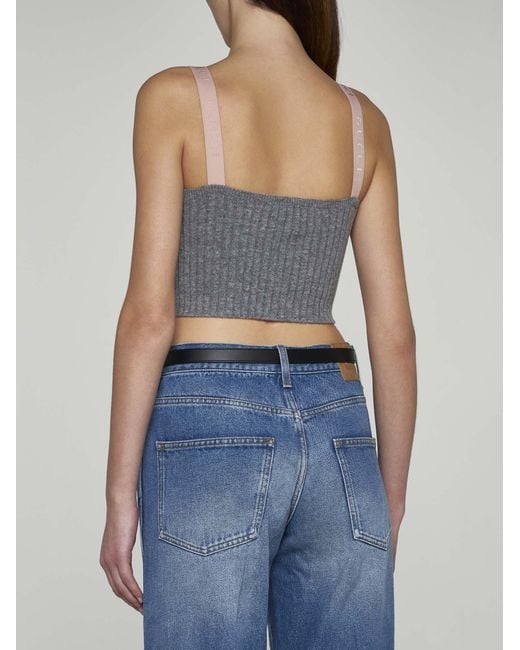 Gucci Gray Ribbed Wool-blend Cropped Top