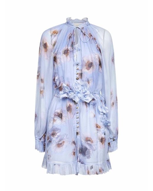 Zimmermann Blue Lilac Poppy-Print Viscose Hypnotic Playsuit