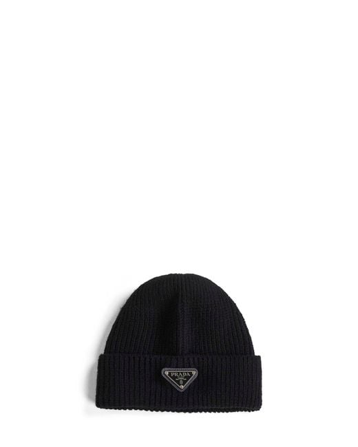 Prada Black Ribbed Cashmere Beanie for men