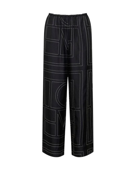 Totême Black Monogram Silk Pj Trousers