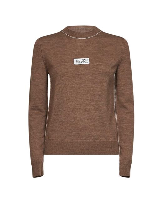 MM6 by Maison Margiela Brown Light Wool Blend Sweater With Contrasting Trims