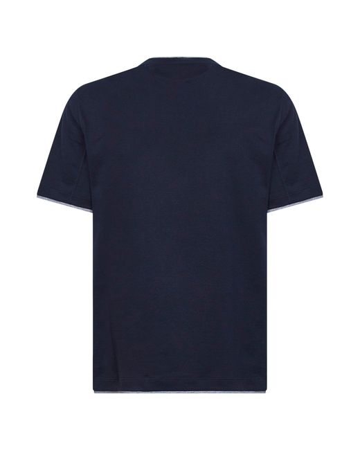 Brunello Cucinelli Blue Cobalt Cotton Faux Layering T-Shirt for men