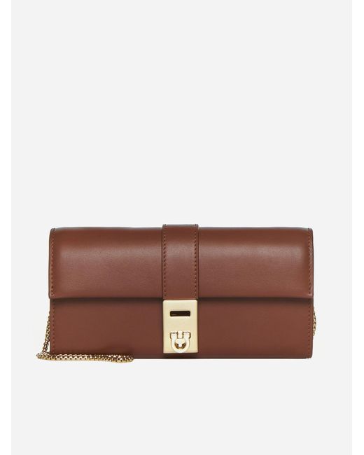 Ferragamo Brown Leather Wallet On Chain Bag