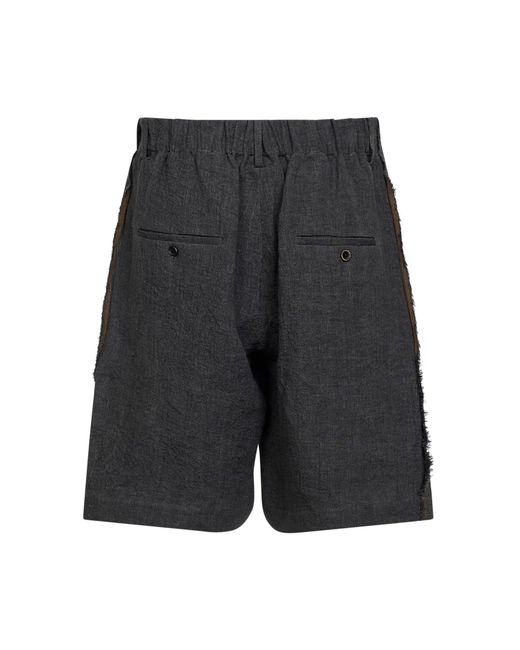 Uma Wang Gray Dark Linen And Cotton Panther Bermuda Shorts for men