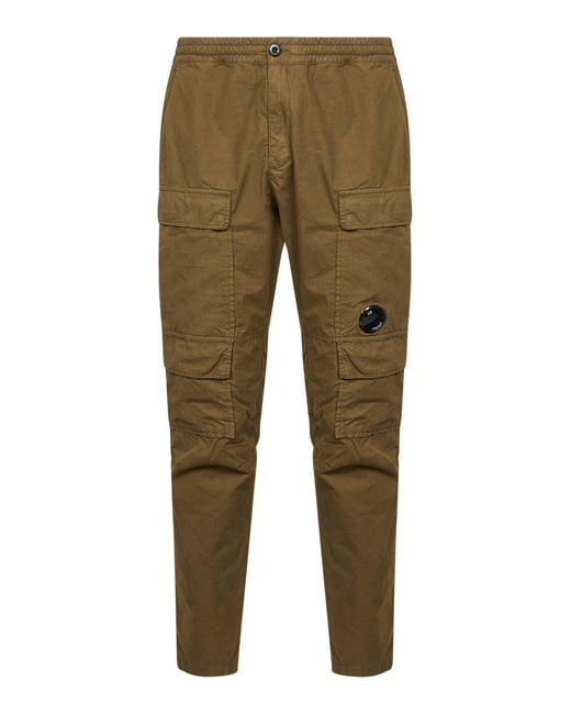 C P Company Green Microreps Regular Cargo Trousers for men