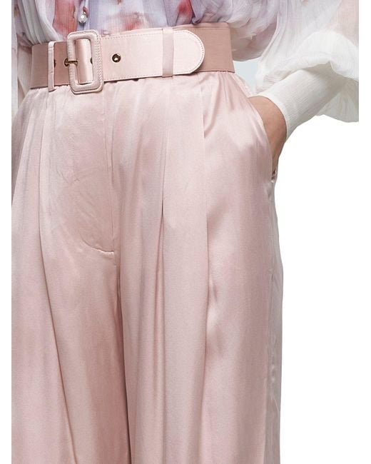 パンツ ZIMMERMANN Pastel Pink Silk Wide-Leg Tuck Pant Zimmermann Silk Tuck Pant Petal