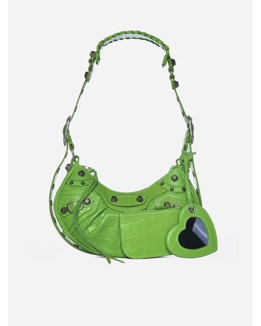 Balenciaga Le Cagole Xs Crocodile-effect Leather Bag in Green | Lyst