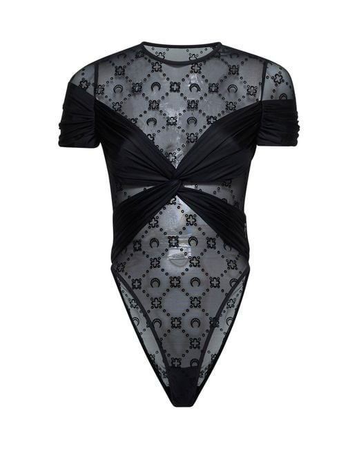 MARINE SERRE Black Jersey And Monogram Mesh Bodysuit