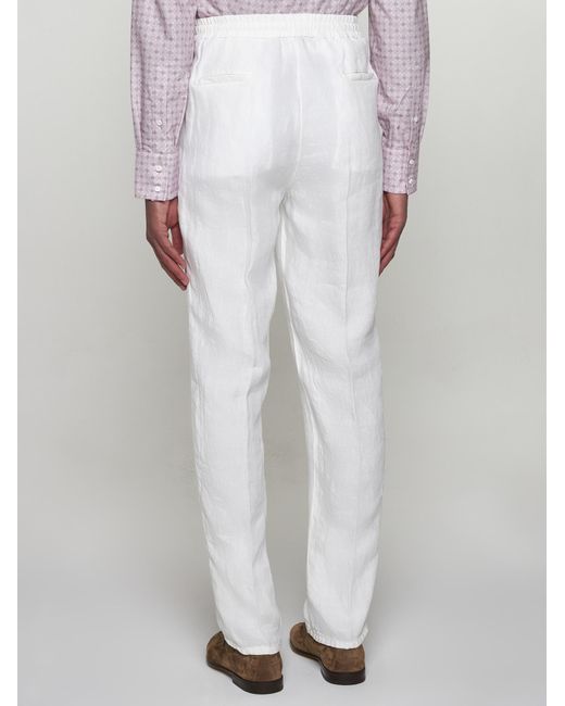 Brunello Cucinelli White Linen Trousers for men
