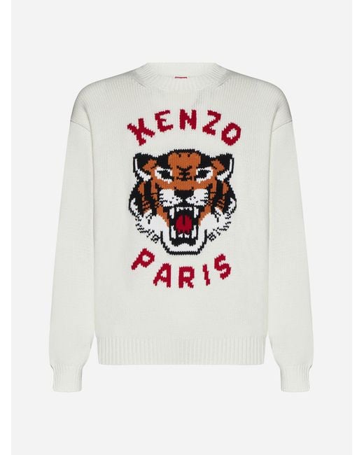 KENZO White Lucky Tiger Cotton Sweater for men