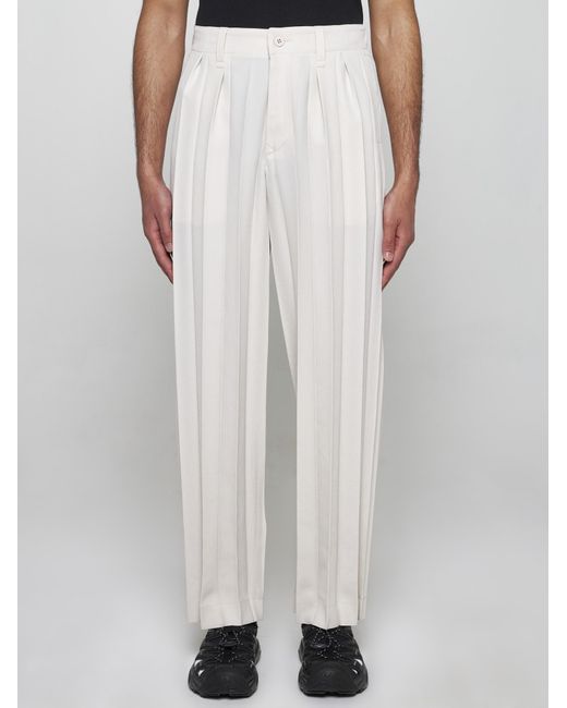Homme Plissé Issey Miyake White Pleated Trousers for men