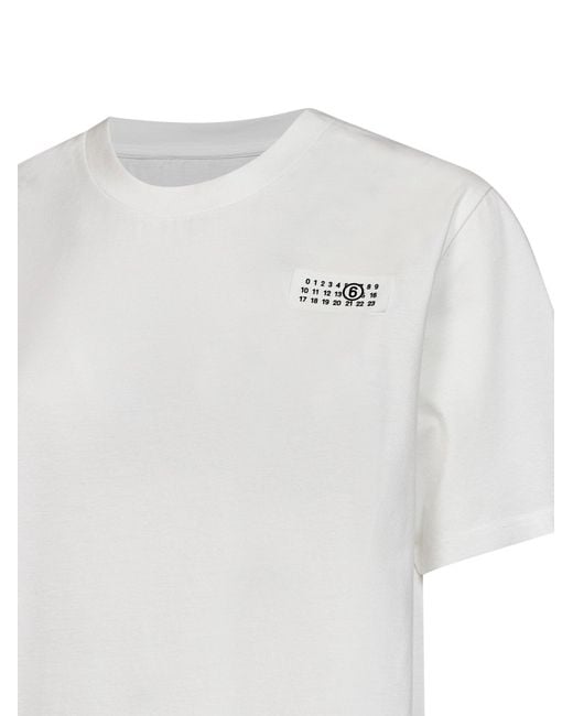 MM6 by Maison Margiela White Stretch Jersey T-Shirt With Numeric Patch